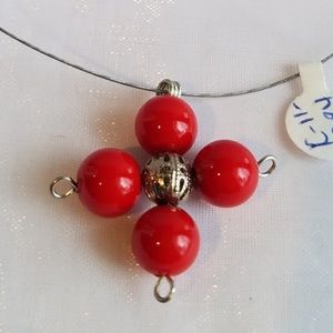 Red Faux Pearl Cross Pendant Necklace Choker Handmade NWT